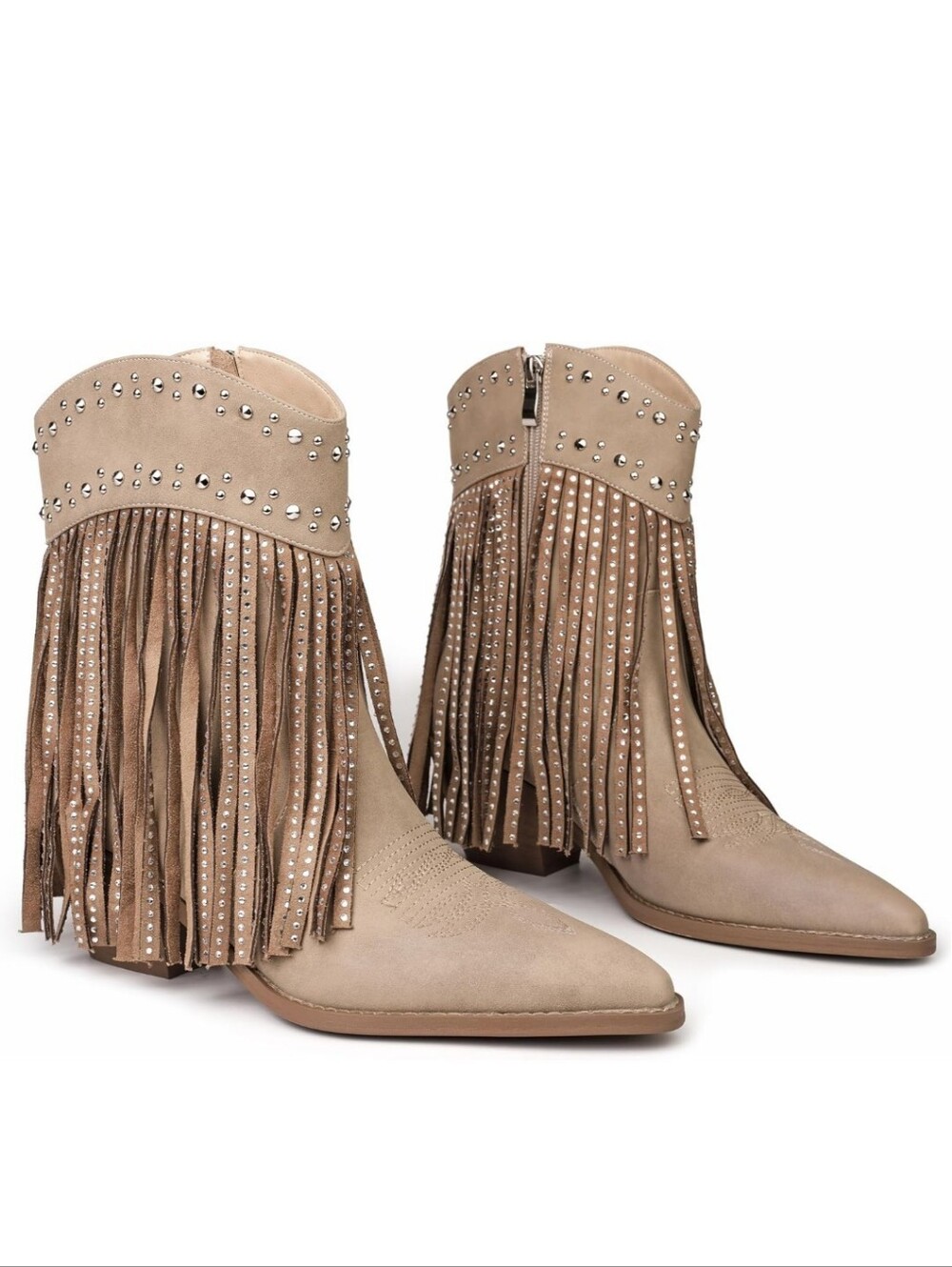 New Taupe Fringe Cowboy Ankle Rhinestone Fringe Boots 8.5
